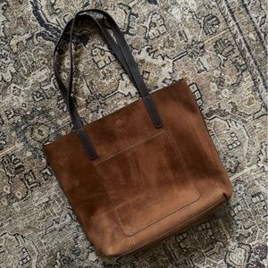 Faux Suede/Leather Medium Brown Minimalist Tote Bag